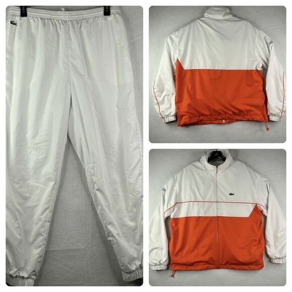 Vintage Lacoste Sport Mens Size 7/192 Orange White Colorblock 2 Piece Track Suit
